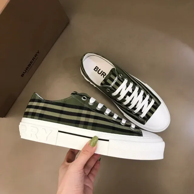 Burberry Verde Ejército Negro Plaid Lona Plataforma Suela Zapatillas Lifestyle 6