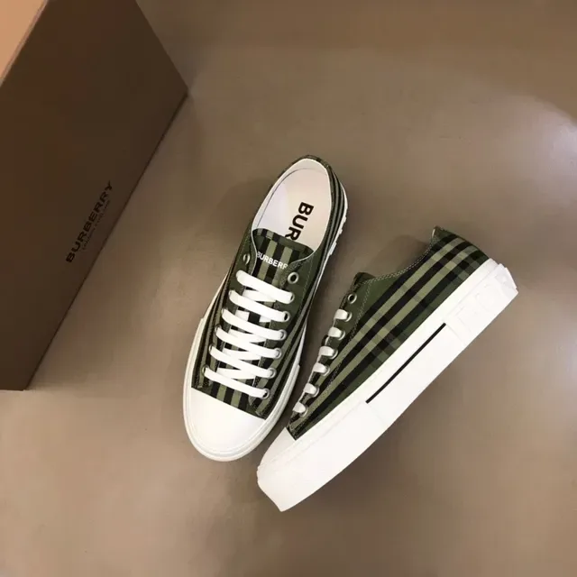 Burberry Verde Ejército Negro Plaid Lona Plataforma Suela Zapatillas Lifestyle 8