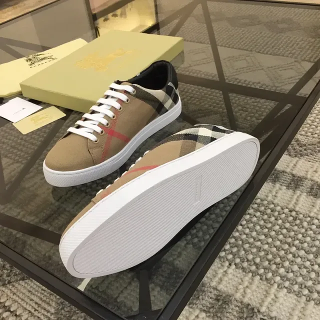 Burberry Beige Red Canvas Upper Nova Check Paneling Sneakers 2