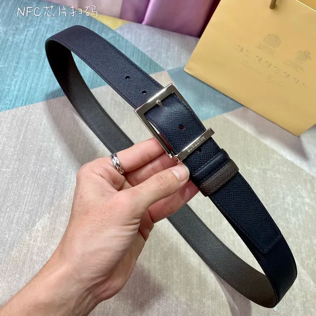 Burberry Black Brown Textured Grain Reversible Double-Prong Buckle Leather Belt 3