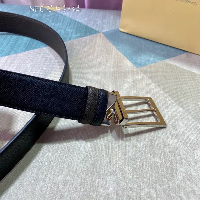 Burberry Black Brown Textured Grain Reversible Double-Prong Buckle Leather Belt 5