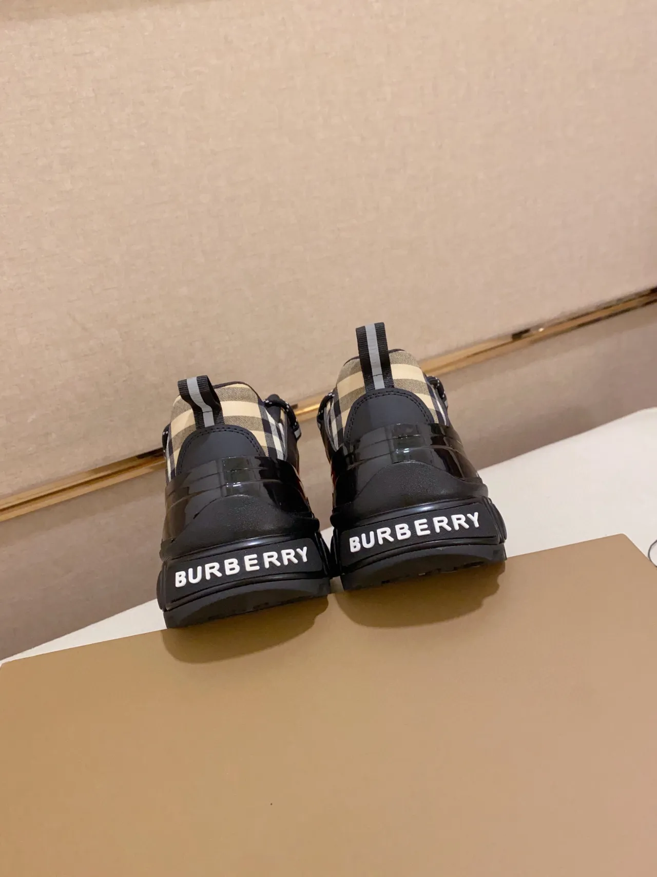 Burberry Black Red Sole Check-Pattern Heel Chunky Sneakers 3
