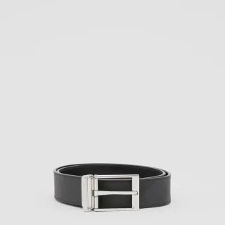 Burberry Black Silver Reversible Textured Leather Belt