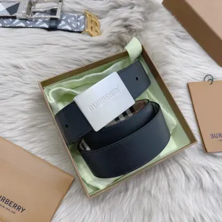 Burberry Preto Prateado Liso Retangular Fivela Couro Cinto