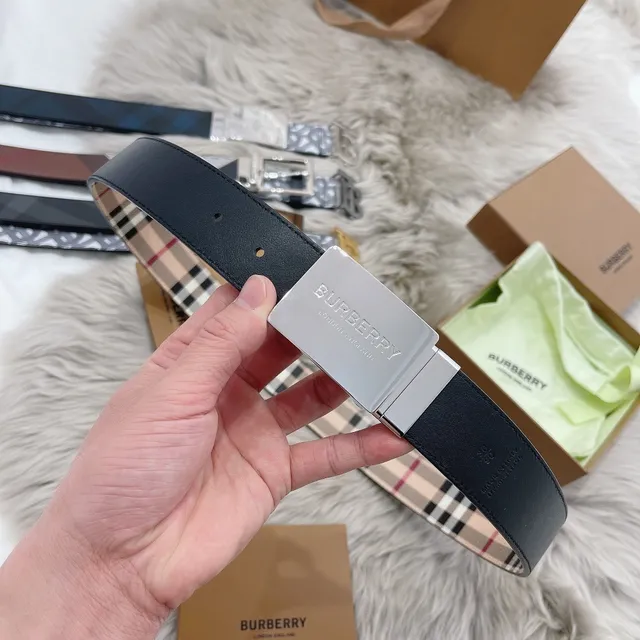 Burberry Noir Argenté Lisse Rectangulaire Boucle Cuir Ceinture 6