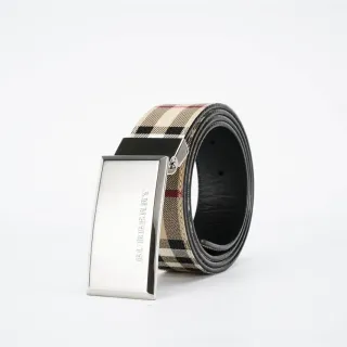 Burberry Knight Haymarket Check বেজ চামড়ার বেল্ট