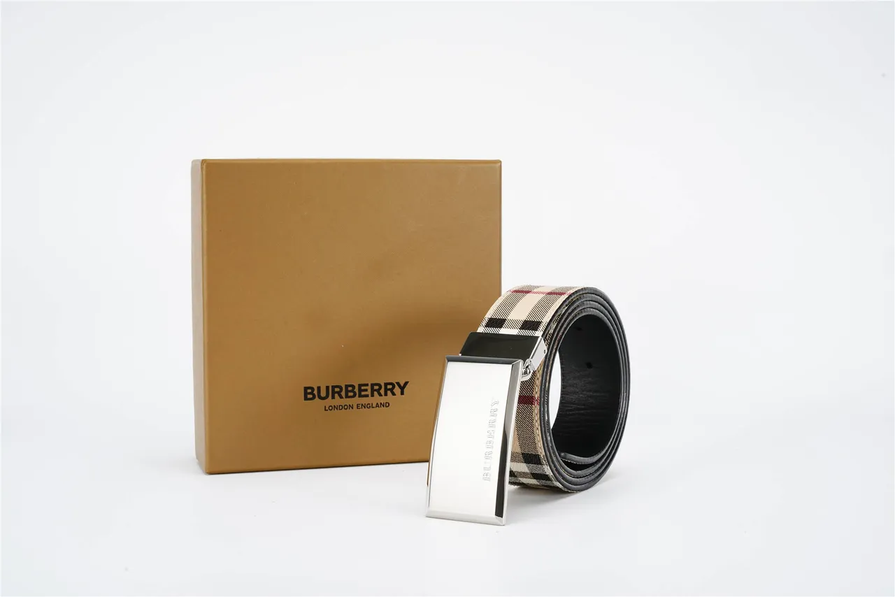 Burberry Knight Haymarket Check ceinture en cuir beige 6