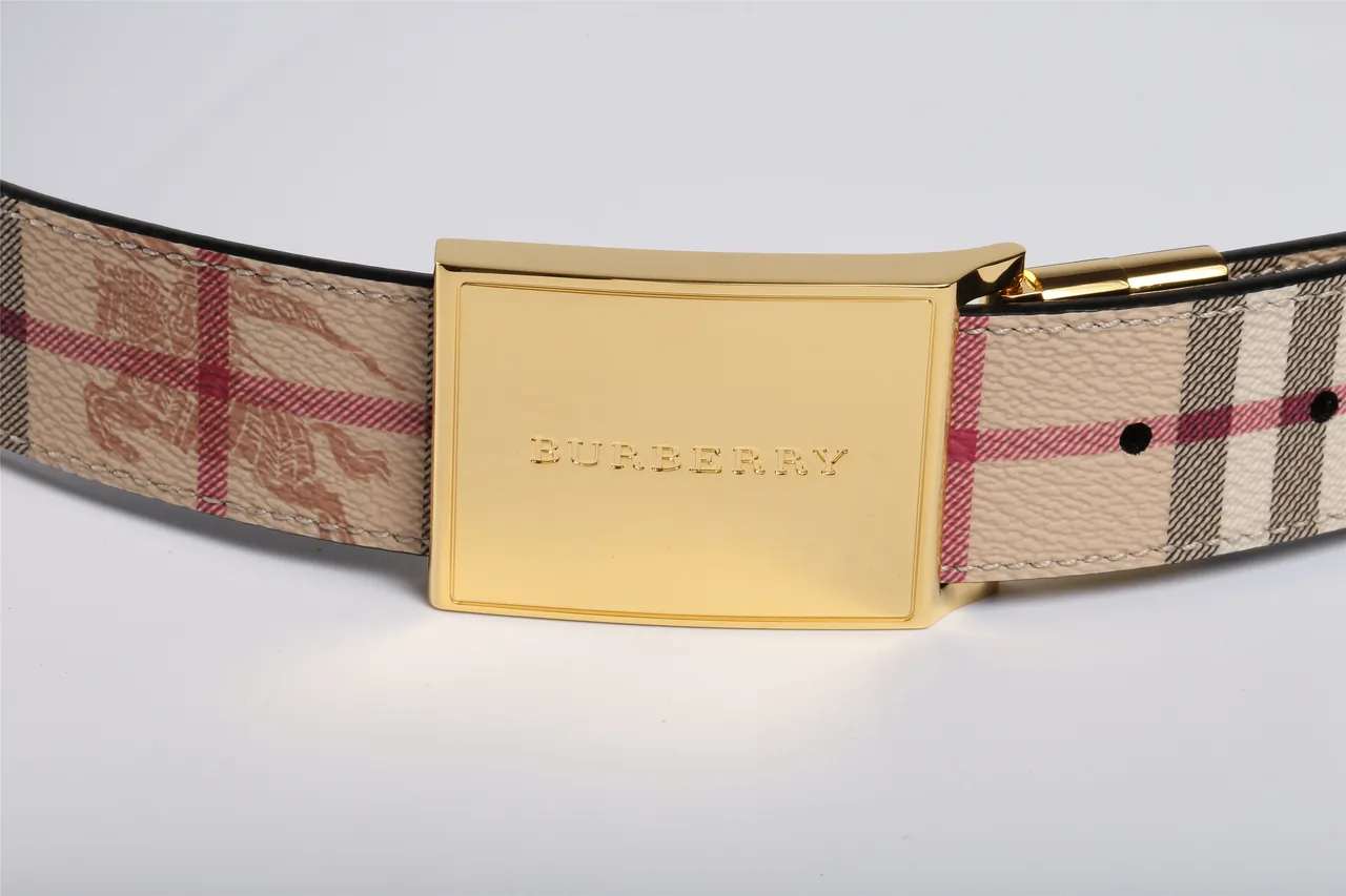 Burberry Knight House Check Cinturón de cuero beige 7