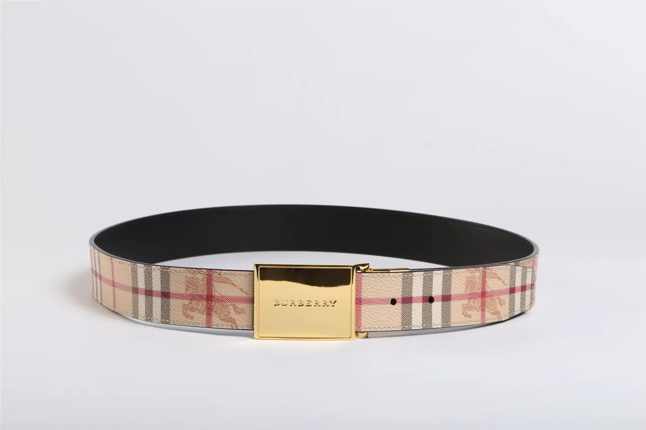 Burberry Knight House Check Cinturón de cuero beige 9