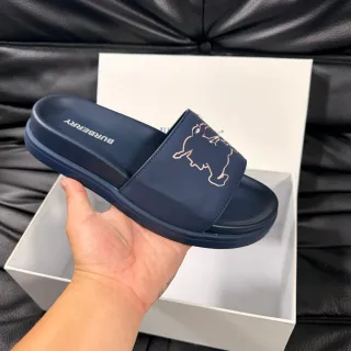 Burberry شريحة أزرق بحري ذهبي مطاطر مطرز بير مفتيف نعال