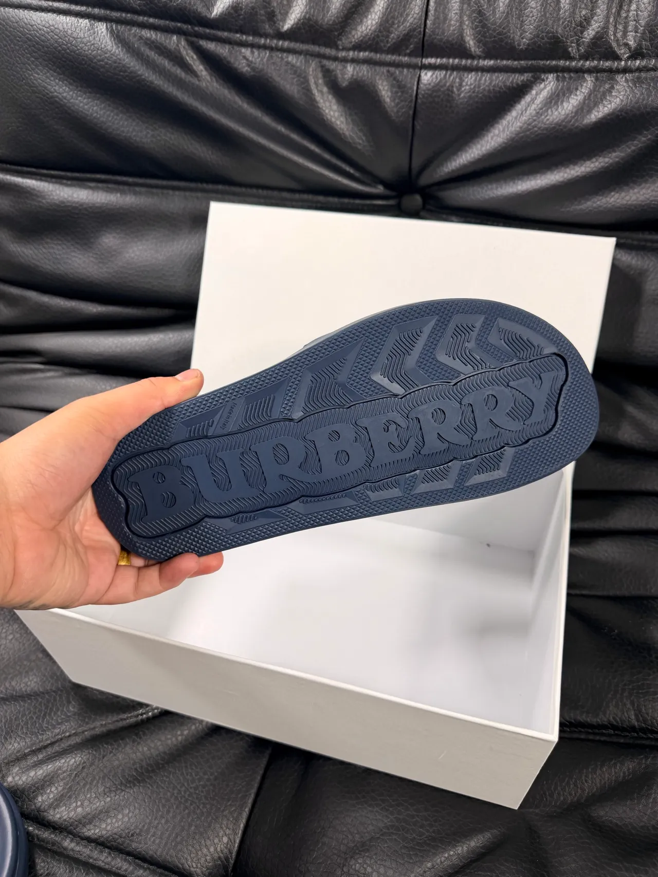 Burberry Slide Navy Gold Rubberized Embroidered Bear Motif Slippers 2
