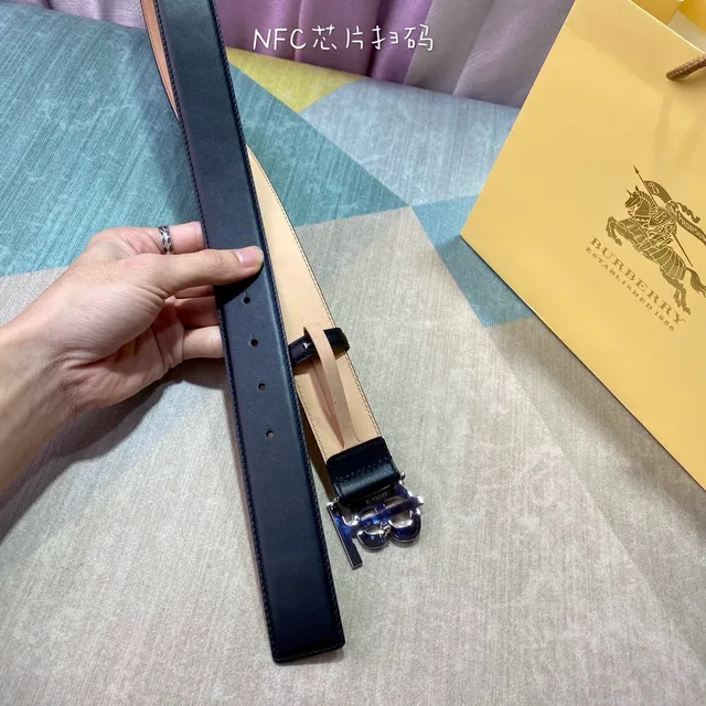 Burberry TB Belt Black Beige Monogram Buckle Smooth Leather Belt 4