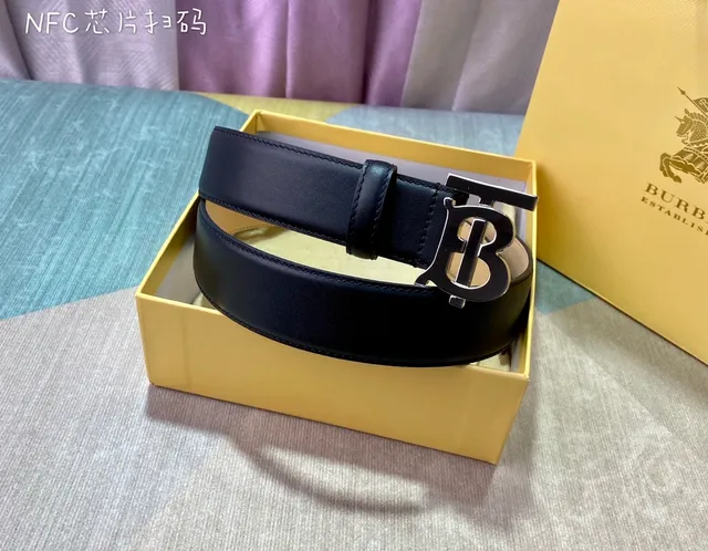 Burberry TB Belt Black Beige Monogram Buckle Smooth Leather Belt 7