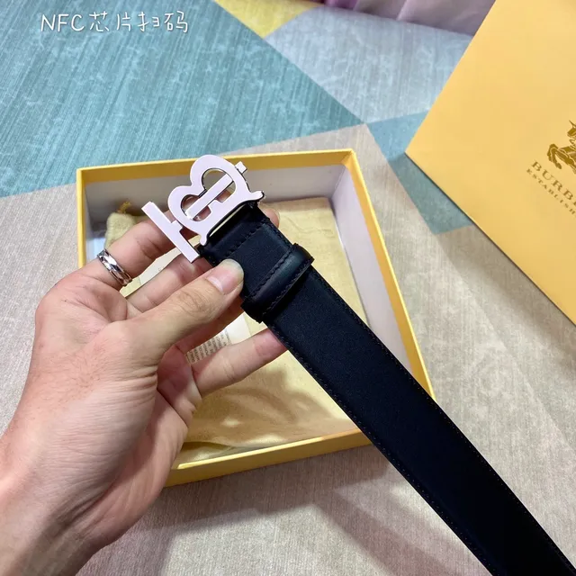 Burberry TB Belt Black Beige Monogram Buckle Smooth Leather Belt 8