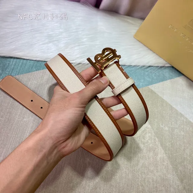 Burberry TB Monogram beige marron ceinture en toile avec bordures en cuir 2