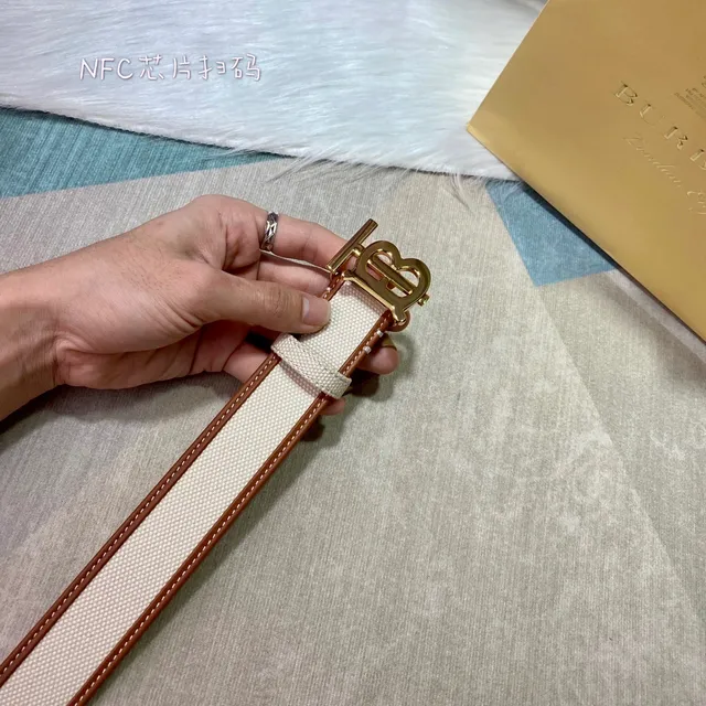 Burberry TB Monogram beige marron ceinture en toile avec bordures en cuir 3