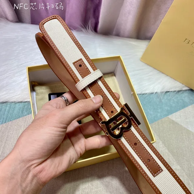 Burberry TB Monogram beige marron ceinture en toile avec bordures en cuir 5