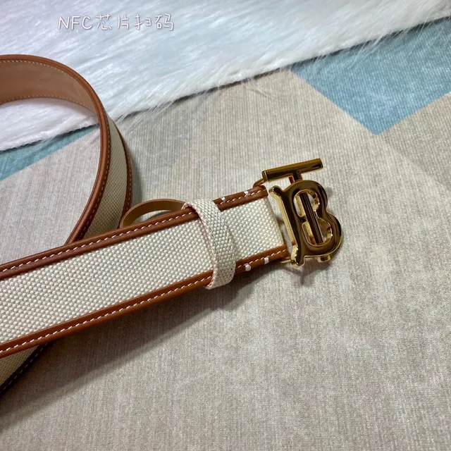 Burberry TB Monogram beige marron ceinture en toile avec bordures en cuir 7