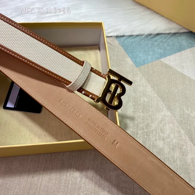 Burberry TB Monogram beige marron ceinture en toile avec bordures en cuir 8