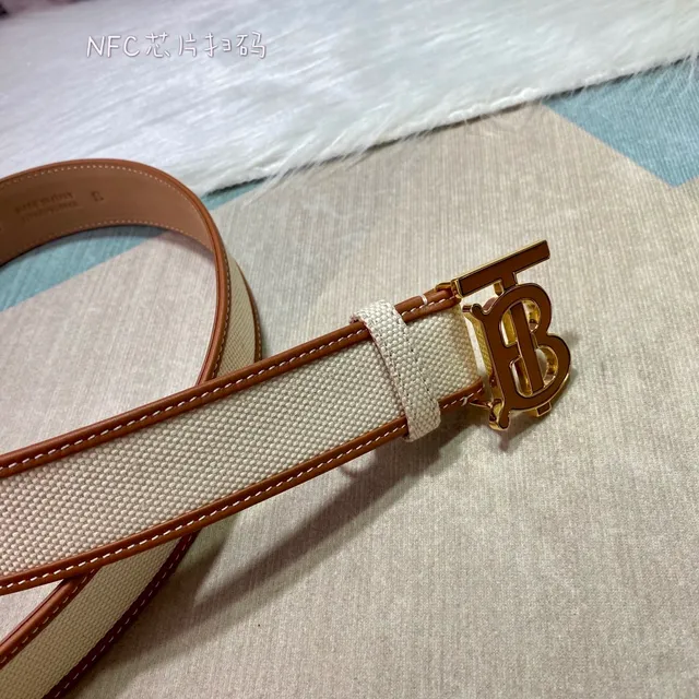 Burberry TB Monogram Sangle Beige Marron Cuir Bordure Canvas Belt 7
