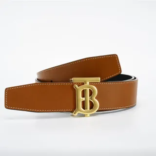 Burberry TB Monogram Belt Brown Gold Reversible Buckle Leather Belt