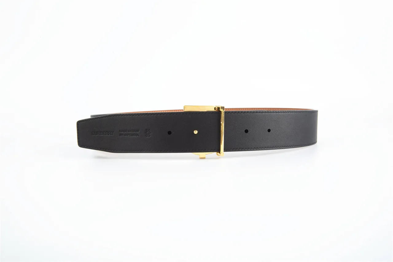 Burberry TB Monogram Belt Brown Gold Reversible Buckle Leather Belt 2