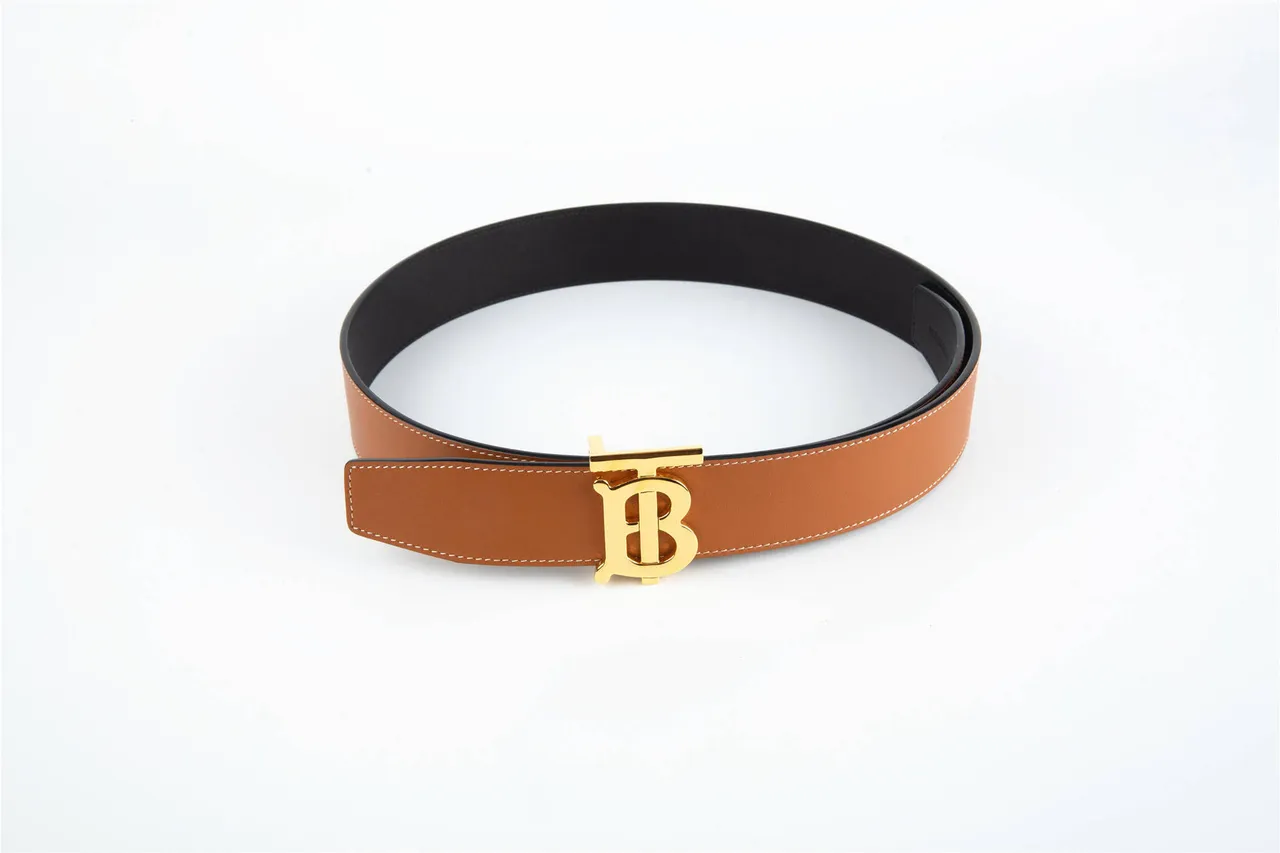 Burberry TB Monogram Belt Brown Gold Reversible Buckle Leather Belt 5
