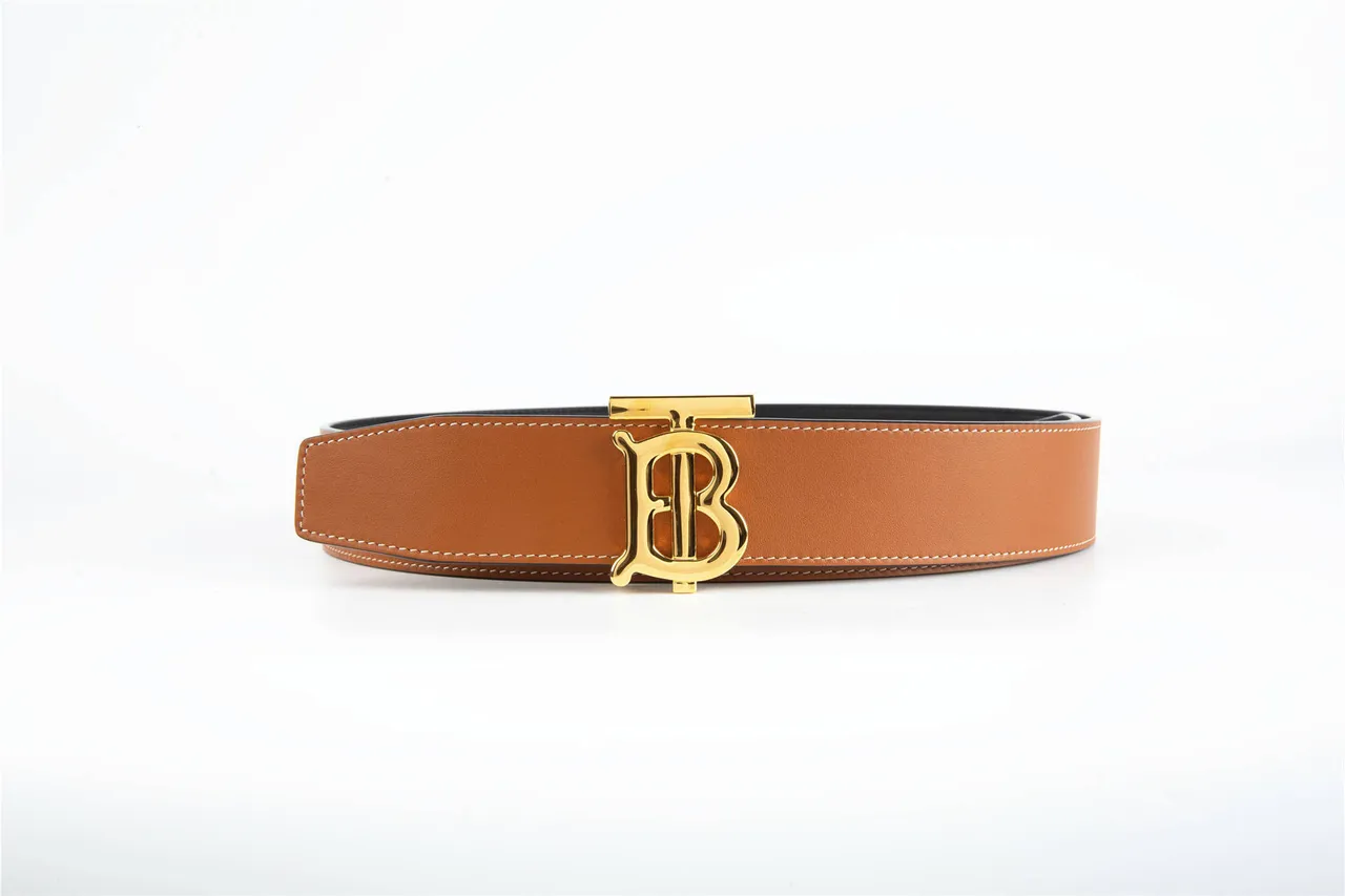 Burberry TB Monogram Belt Brown Gold Reversible Buckle Leather Belt 6