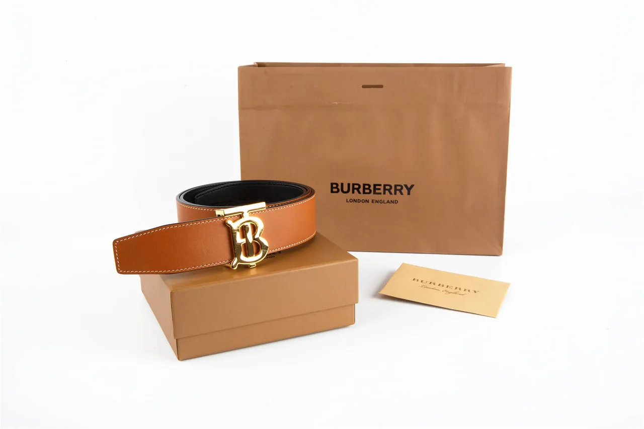 Burberry TB Monogram Belt Brown Gold Reversible Buckle Leather Belt 7