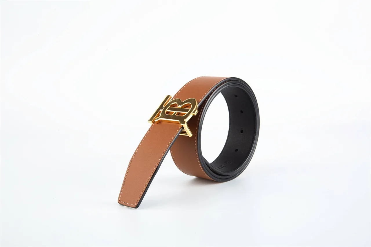 Burberry TB Monogram Belt Brown Gold Reversible Buckle Leather Belt 9