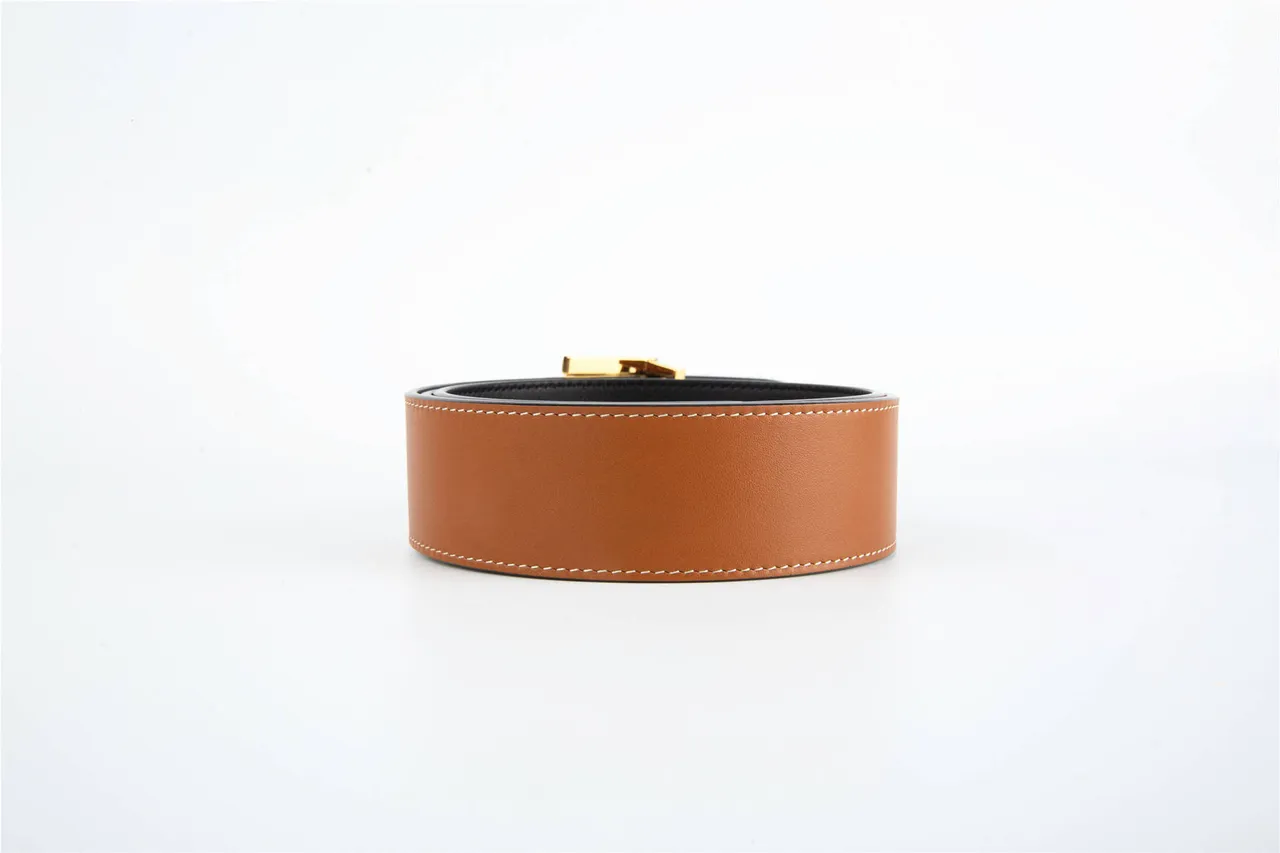 Burberry TB Monogram Belt Brown Gold Reversible Buckle Leather Belt 10