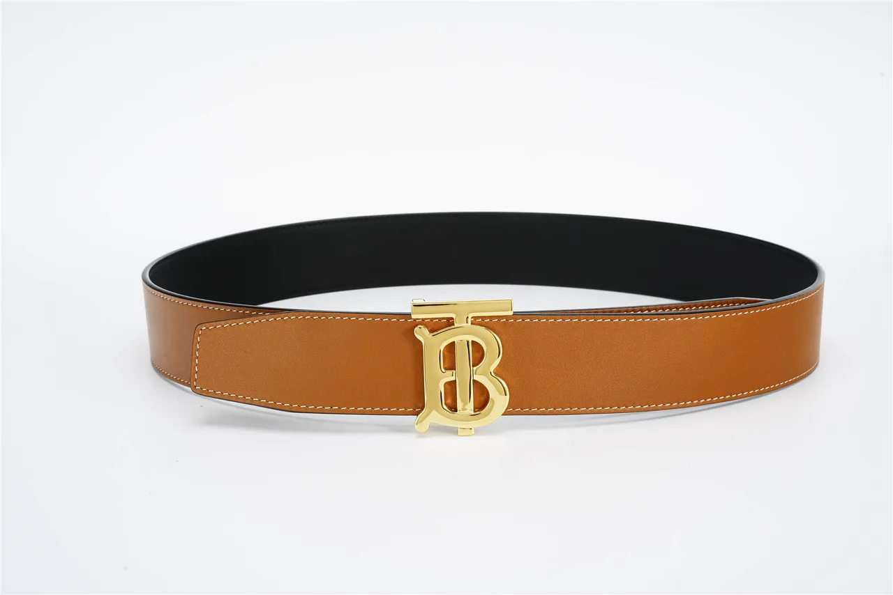 Burberry TB Monogram Belt Brown Gold Reversible Buckle Leather Belt 12