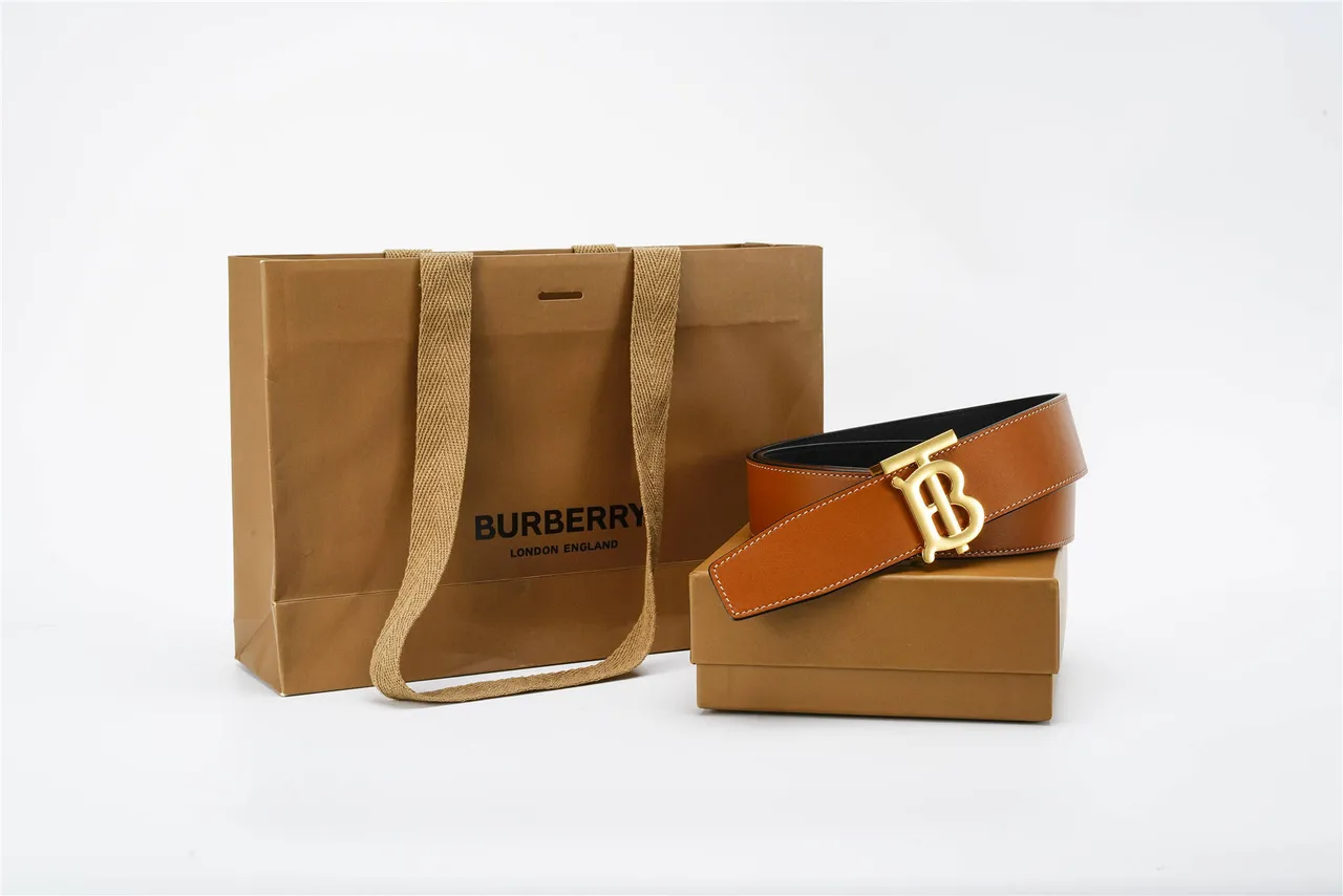 Burberry TB Monogram Belt Brown Gold Reversible Buckle Leather Belt 15