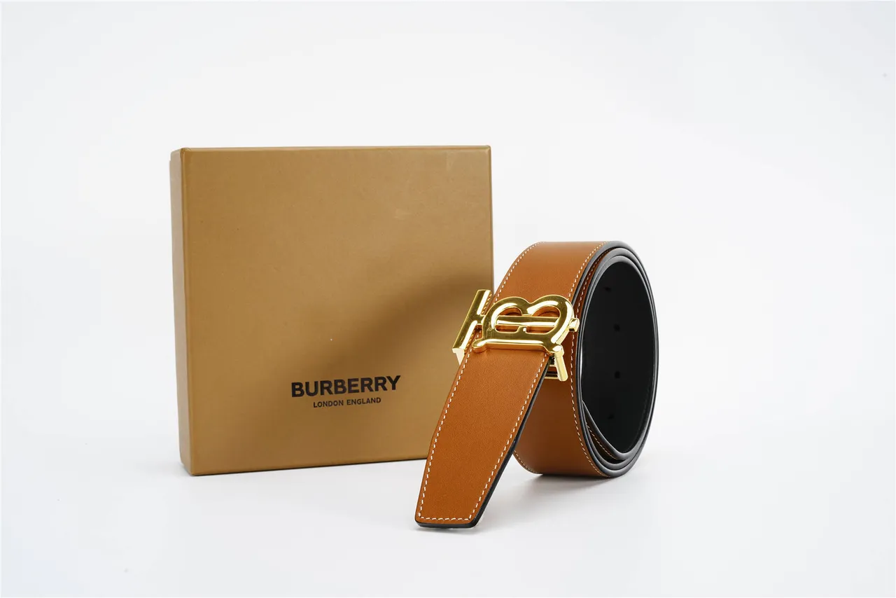 Burberry TB Monogram Belt Brown Gold Reversible Buckle Leather Belt 16