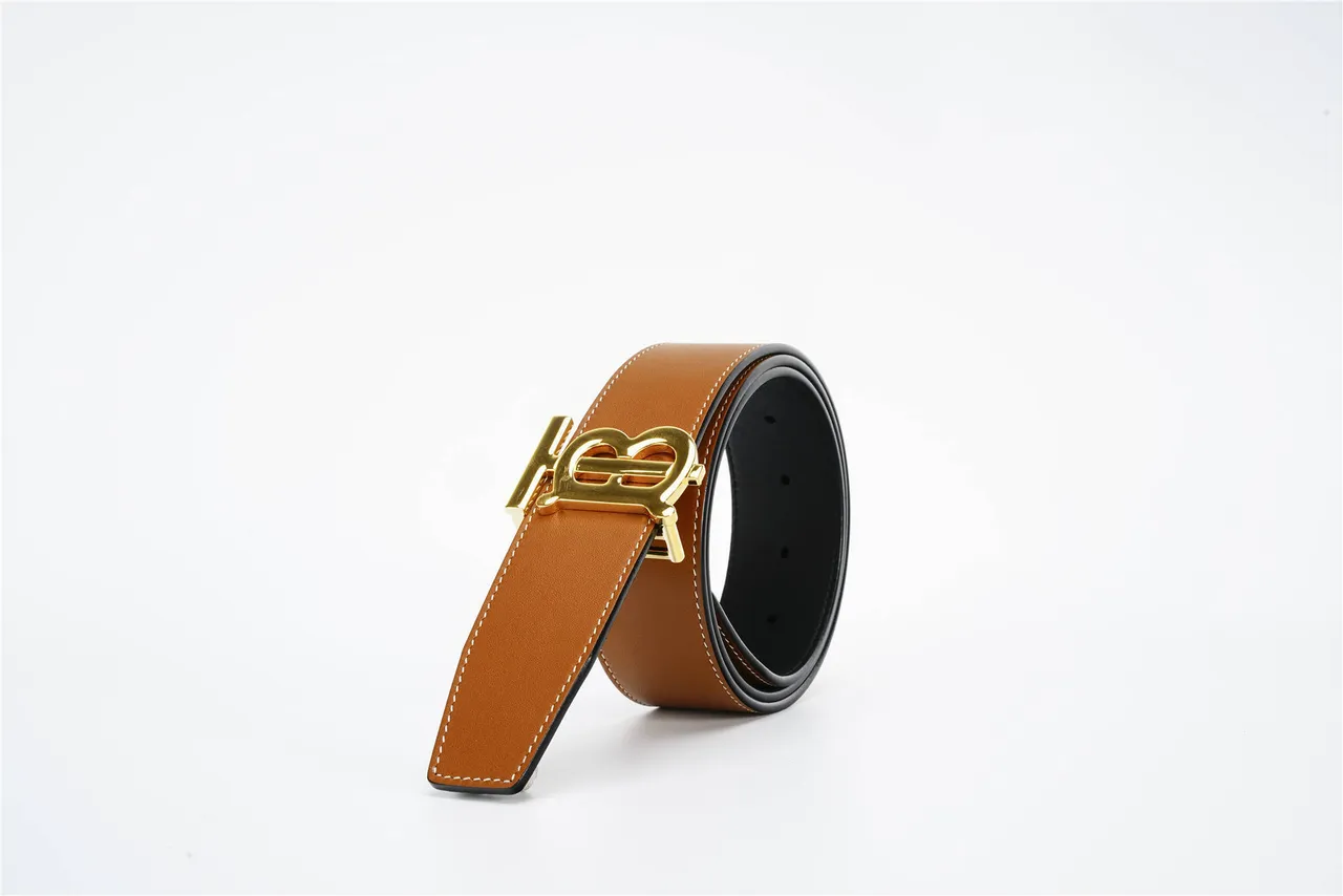 Burberry TB Monogram Belt Brown Gold Reversible Buckle Leather Belt 18