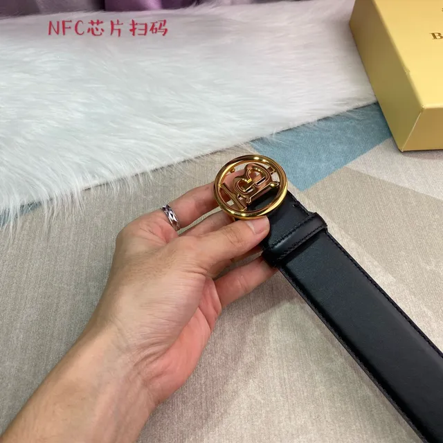 Burberry TB Monogram Black Leather Belt 2