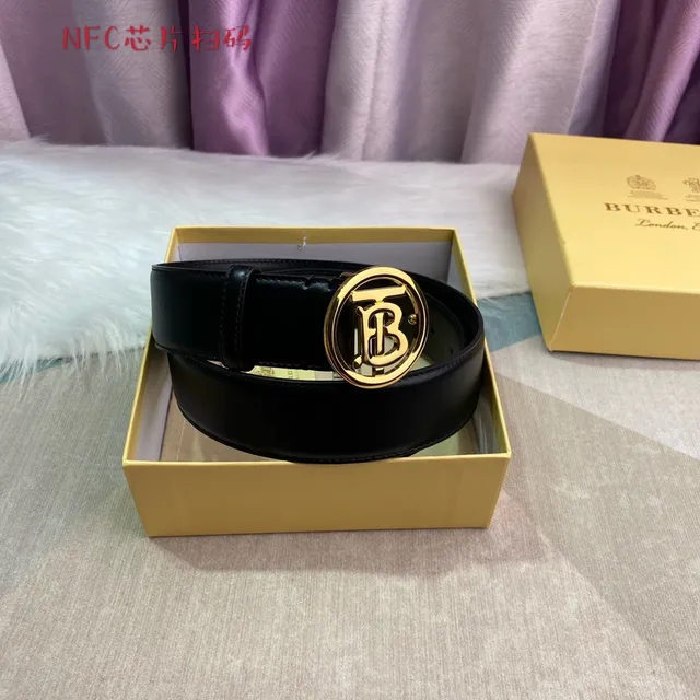Burberry TB Monogram Black Leather Belt 5