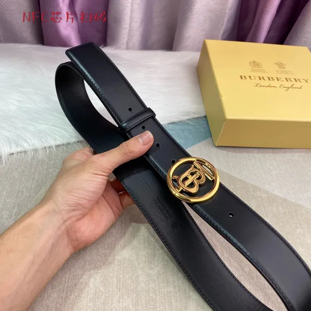 Burberry TB Monogram Black Leather Belt 7
