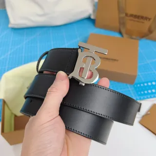 Burberry TB Monogram Black Leather Belt