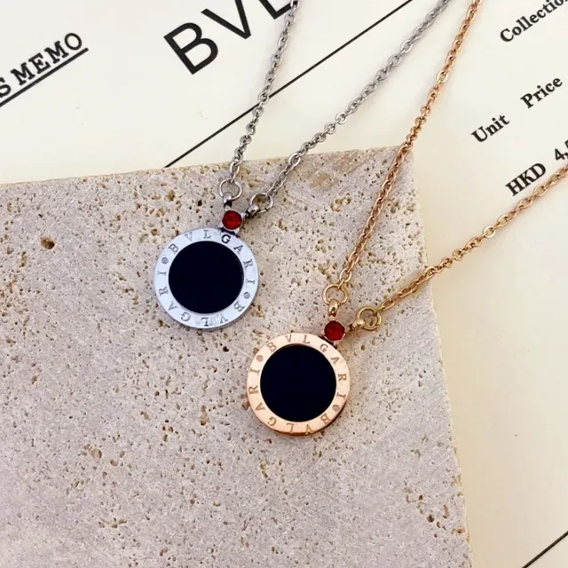 Bvlgari B.zero1 黑红圆形标志吊坠刻字品牌边框项链 2