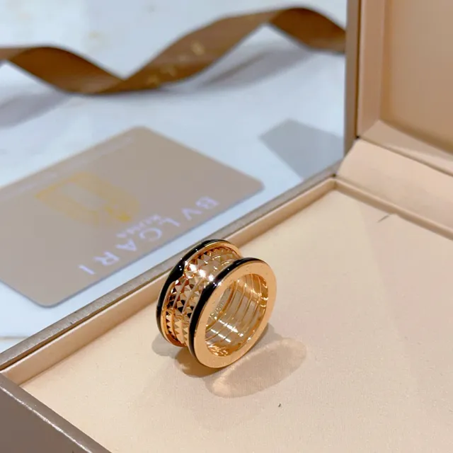 Bvlgari B.zero1 Quattro Rose Gold and Black Enamel Ring 9