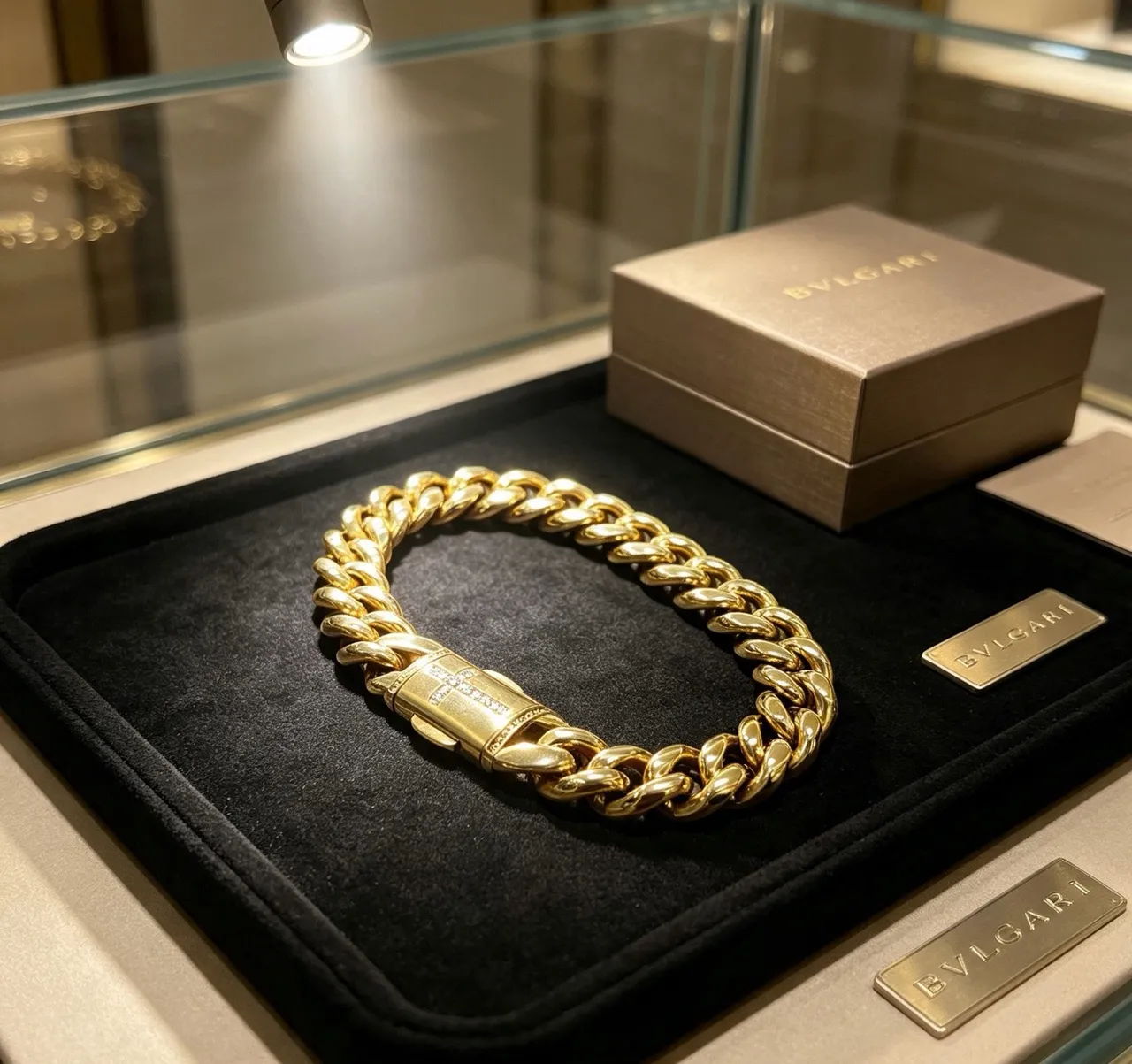 Bvlgari سوارة كيرب لينك ذهبية ثقيلة مصقولة أصفرة 4