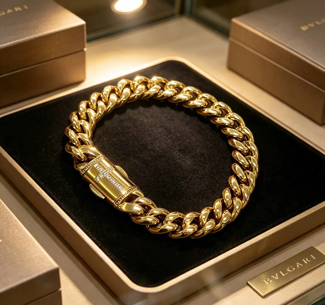 Bvlgari سوارة كيرب لينك ذهبية ثقيلة مصقولة أصفرة 7
