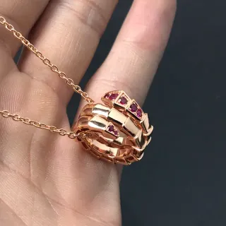Bvlgari Gold Red Coiled Serpent Rose Necklace
