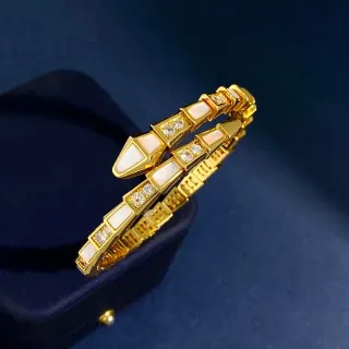Bvlgari सोना सफेद घुंघराले सांप विभाजित Tubogas स्टाइल कंगन