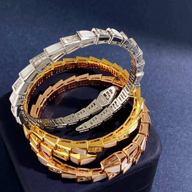 Bvlgari Gold White Coiled Serpent Segmented Tubogas-Style Bracelet 2