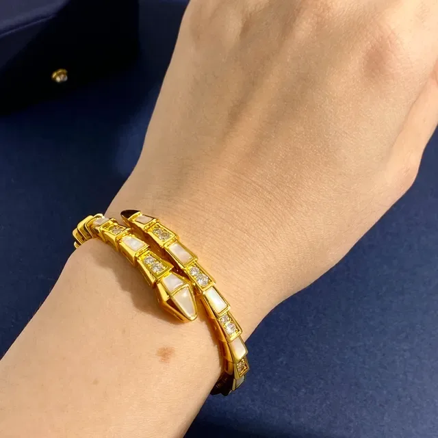Bvlgari Gold White Coiled Serpent Segmented Tubogas-Style Bracelet 3