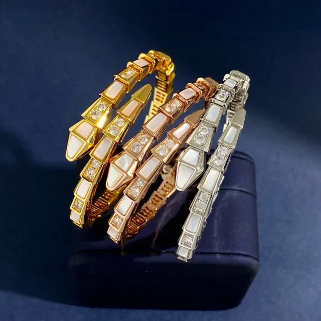 Bvlgari Gold White Coiled Serpent Segmented Tubogas-Style Bracelet 5