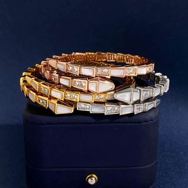 Bvlgari Gold White Coiled Serpent Segmented Tubogas-Style Bracelet 6