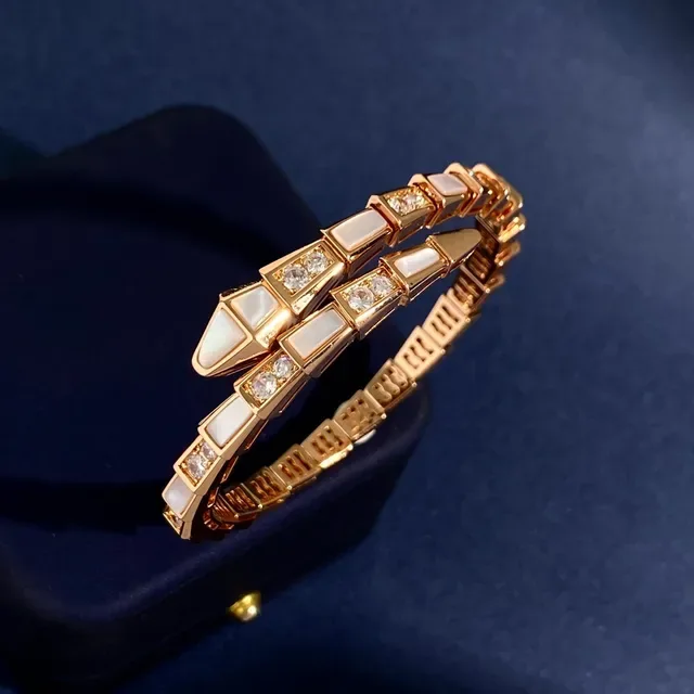 Bvlgari Gold White Coiled Serpent Segmented Tubogas-Style Bracelet 8